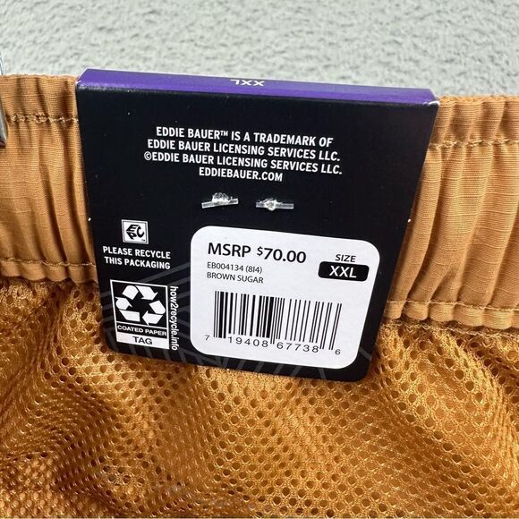 Eddie Bauer Rip Stop Tech Shorts Mens Beige Cargo Elastic Waist Hiking Outdoor - Picture 15 of 16